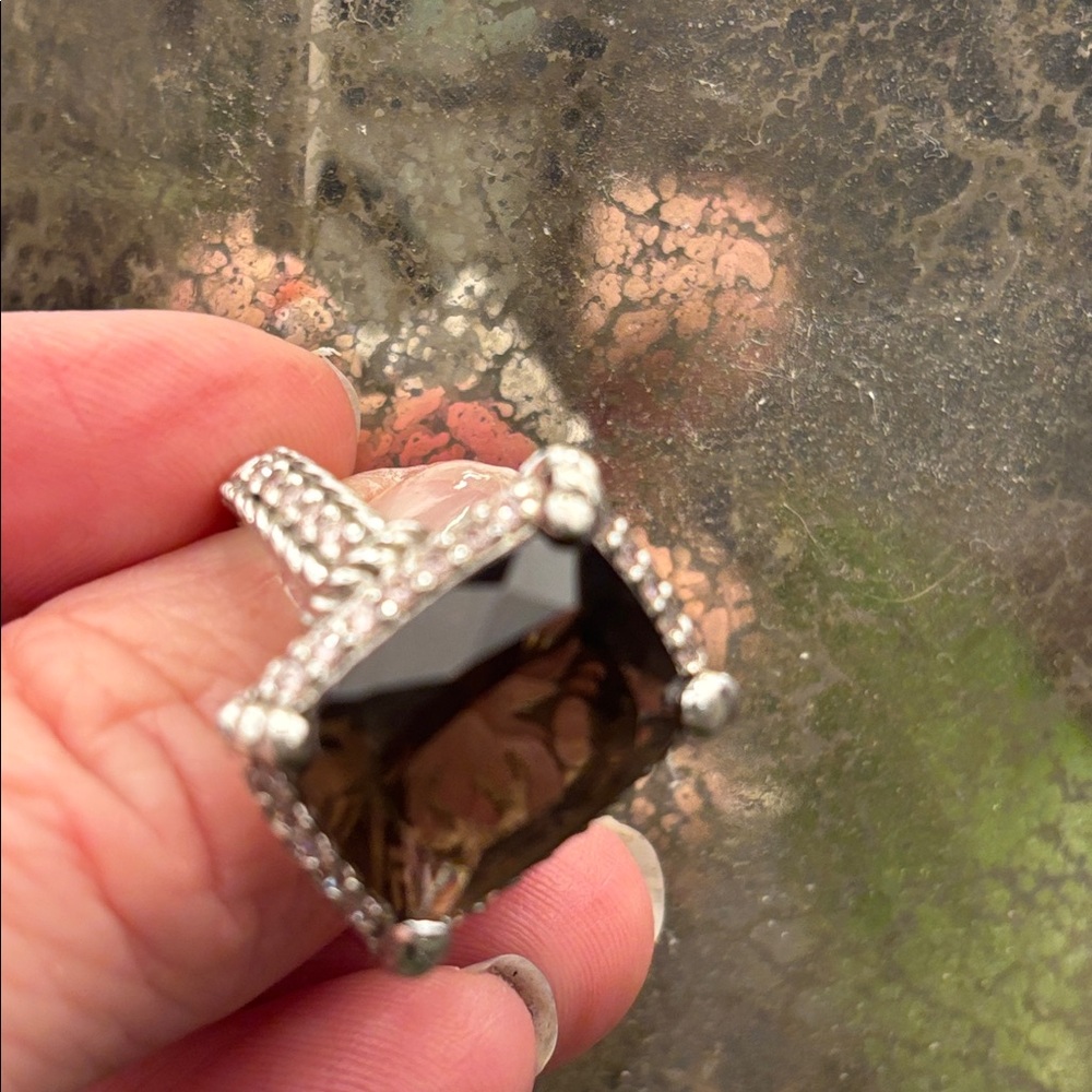 Judith Ripka Smoky Quartz and Pink Diamondique Statement Ring in Silver - Picture 4 of 5
